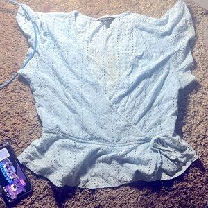 Ruffle blue shirt dress shirt